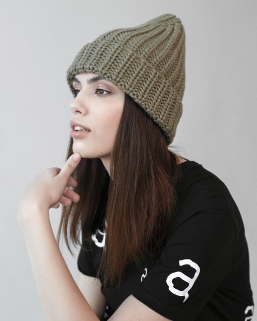 Шерстяная шапка-бини в цвете хаки Alaska — изображение 5