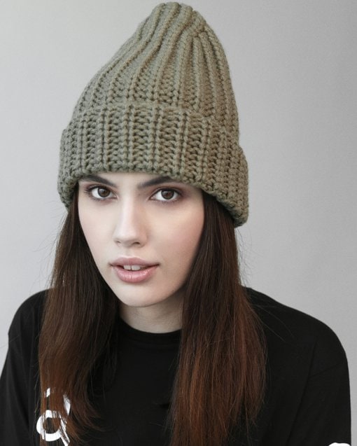 Шерстяная шапка-бини в цвете хаки Alaska — изображение 3