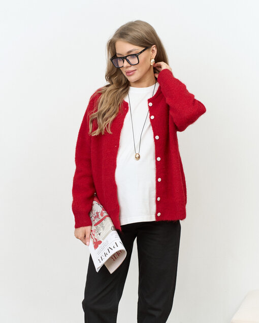 Красный пушистый кардиган на пуговицах Megan — изображение 5