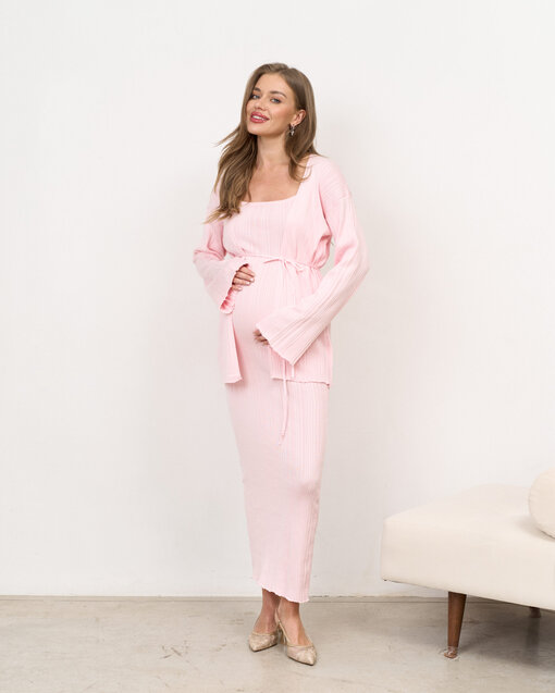 Розовый костюм с макси-платьем и кардиганом Maple — изображение 4