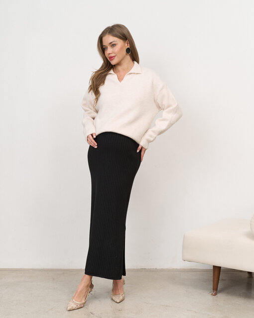 Черная трикотажная юбка в рубчик Peony — изображение 3