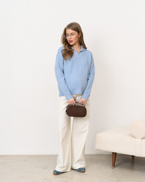 Голубой пушистый джемпер-поло Misty — изображение 6