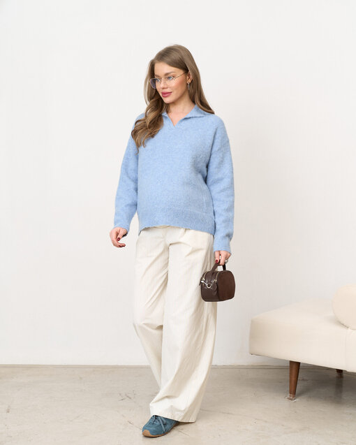 Голубой пушистый джемпер-поло Misty — изображение 4