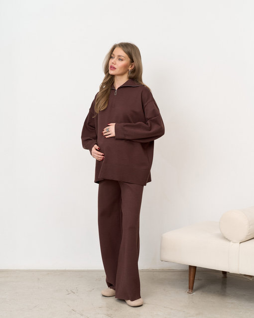 Шоколадный вязаный костюм с молнией Biscuit — изображение 10