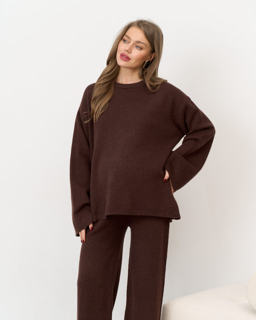 Шоколаный вязаный костюм с брюками и джемпером Cozy — изображение 11