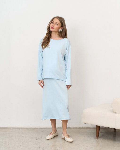 Голубой вязаный костюм с юбкой и джемпером Amber — изображение 14