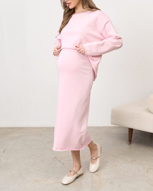 Розовый вязаный костюм с юбкой и джемпером Amber — изображение 4