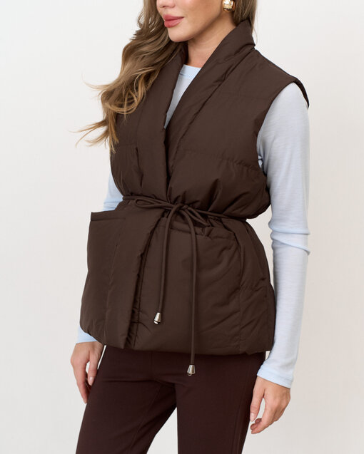 Шоколадный тёплый жилет с поясом Juniper — изображение 2