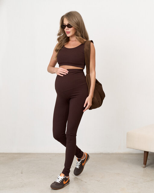 Шоколадные леггинсы в рубчик для беременных Kardy New — изображение 3