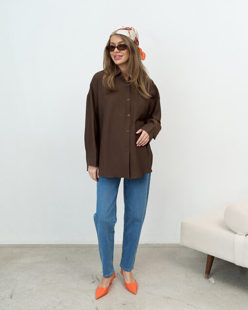 Шоколадная блуза свободного кроя Silky — изображение 6