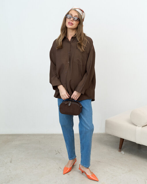 Шоколадная блуза свободного кроя Silky — изображение 4