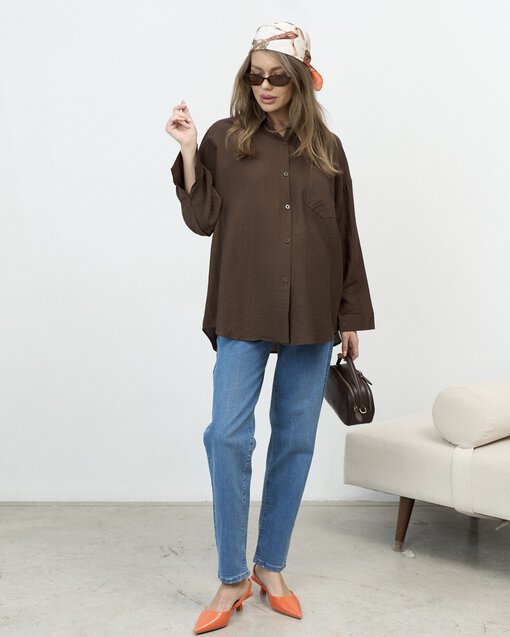 Шоколадная блуза свободного кроя Silky — изображение 3