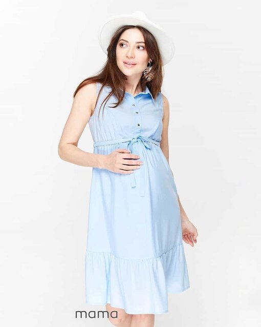 Голубое платье-рубашка для беременных и кормящих мам Belina — изображение 3