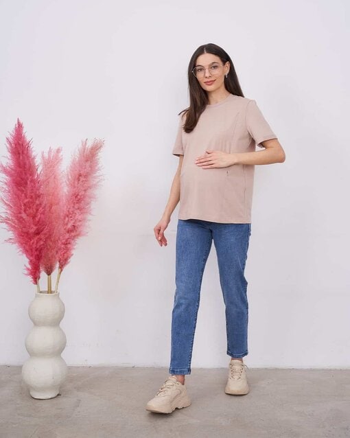 Пыльно-бежевая футболка для будущих и кормящих мам Astoria — изображение 8