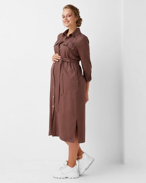 Шоколадное платье-рубашка для будущих и кормящих мам Evita — изображение 2