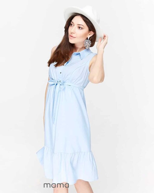 Голубое платье-рубашка для беременных и кормящих мам Belina — изображение 5