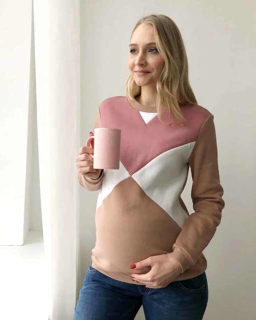 Бежевый теплый свитшот для будущих и кормящих мам Cat Warm
