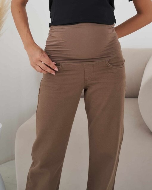 Шоколадные джинсы прямого кроя для будущих мам Tally — изображение 9