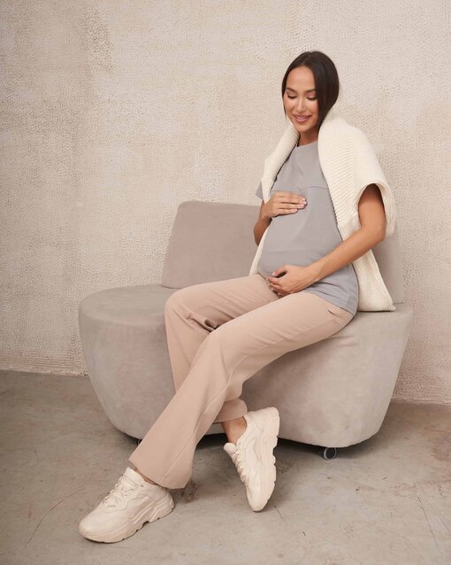 Бежевые брюки прямого кроя для будущих и кормящих мам Bowie — изображение 17