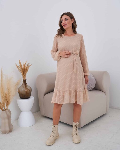 Бежевое воздушное платье для будущих и кормящих мам Bellini — изображение 5