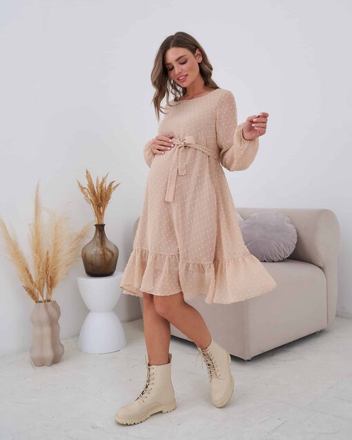 Бежевое воздушное платье для будущих и кормящих мам Bellini — изображение 3