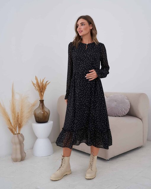 Черное платье в горошек для будущих и кормящих мам Valencia — изображение 6