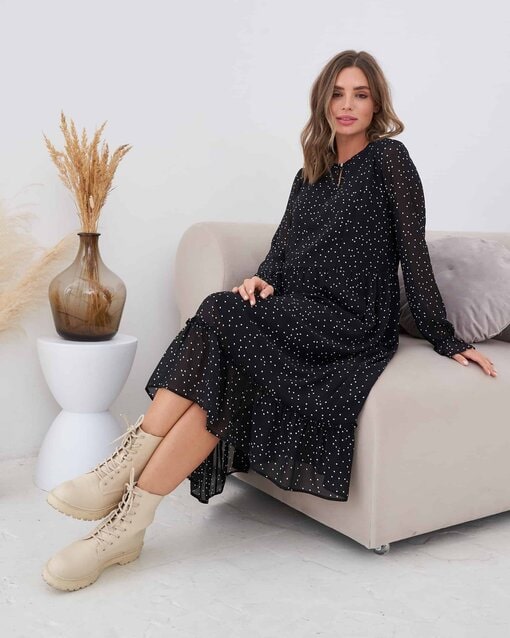 Черное платье в горошек для будущих и кормящих мам Valencia — изображение 4