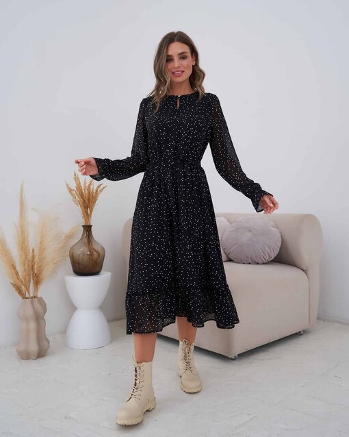 Черное платье в горошек для будущих и кормящих мам Valencia — изображение 3
