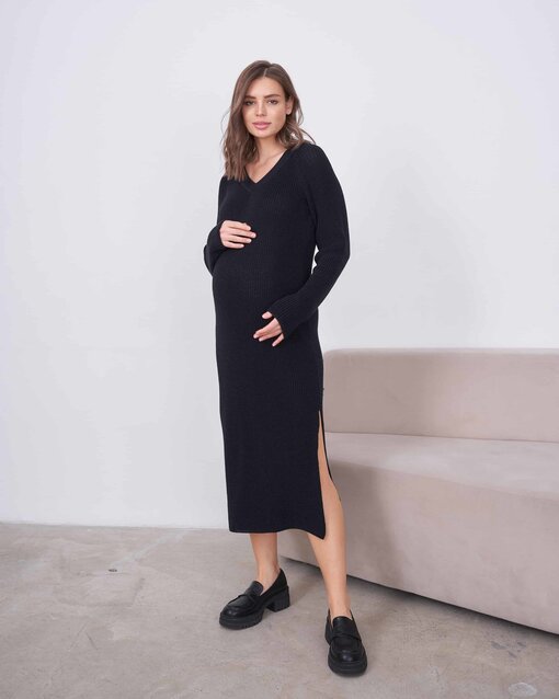 Черное вязанное платье для беременных Arisha