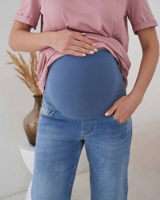 Голубые джинсы прямого кроя для будущих мам Tally — изображение 2