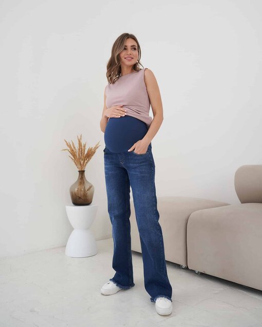 Синие джинсы прямого кроя для будущих мам Tally — изображение 4