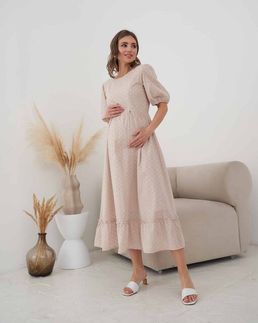 Бежевое платье для беременных и кормящих мам Amor New — изображение 4