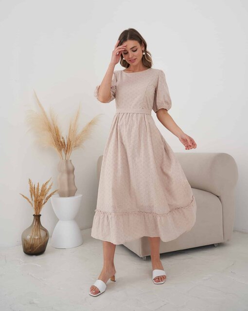 Бежевое платье для беременных и кормящих мам Amor New — изображение 5