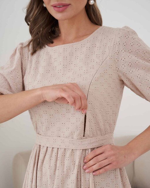 Бежевое платье для беременных и кормящих мам Amor New — изображение 2