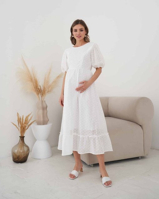 Белое платье для беременных и кормящих мам Amor New