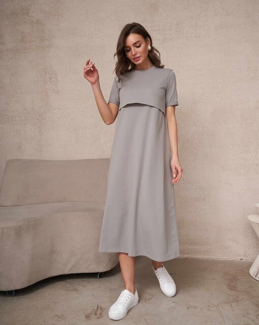 Серое платье-футболка для будущих и кормящих мам Casual — изображение 6