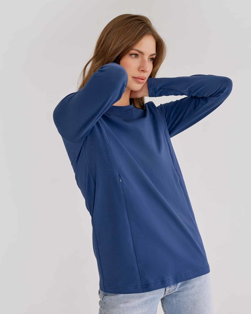 Синий лонгслив для будущих и кормящих мам Simple — изображение 4