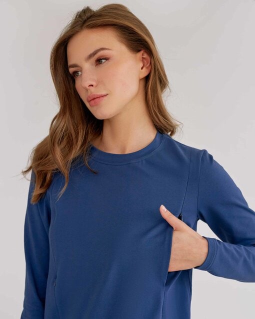 Синий лонгслив для будущих и кормящих мам Simple — изображение 2