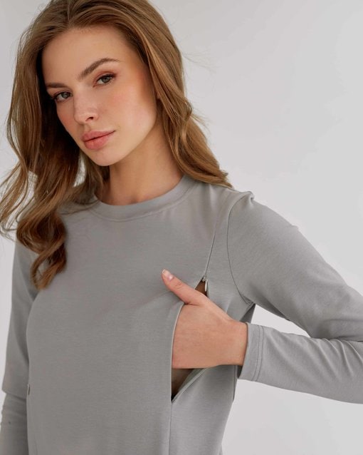 Серый лонгслив для будущих и кормящих мам Simple — изображение 2