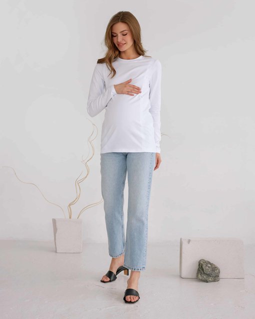 Белый лонгслив для будущих и кормящих мам Simple — изображение 3