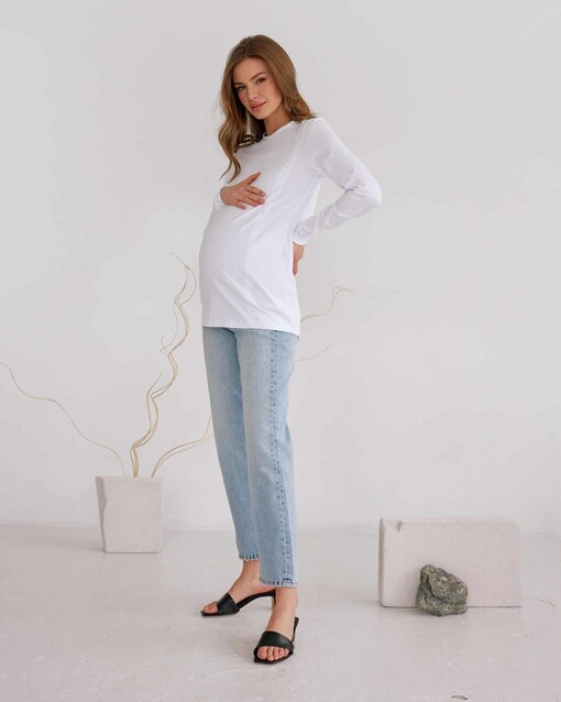 Белый лонгслив для будущих и кормящих мам Simple — изображение 4