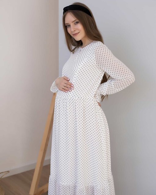 Белое платье в горошек для будущих и кормящих мам Valencia New — изображение 4