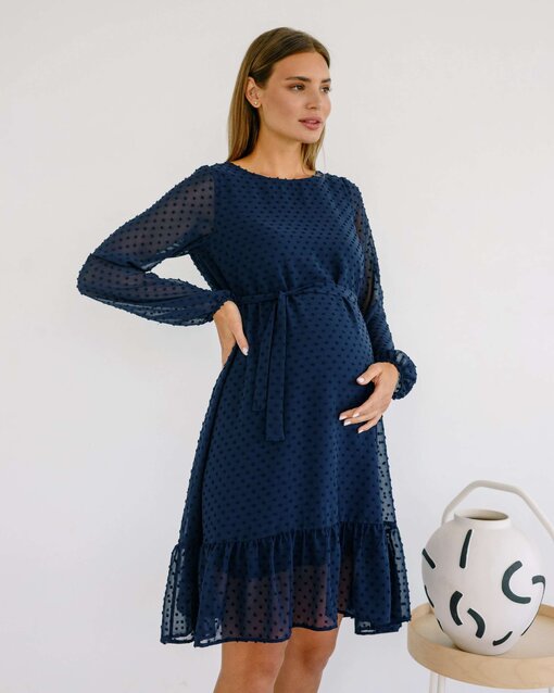 Синее воздушное платье для будущих и кормящих мам Bellini