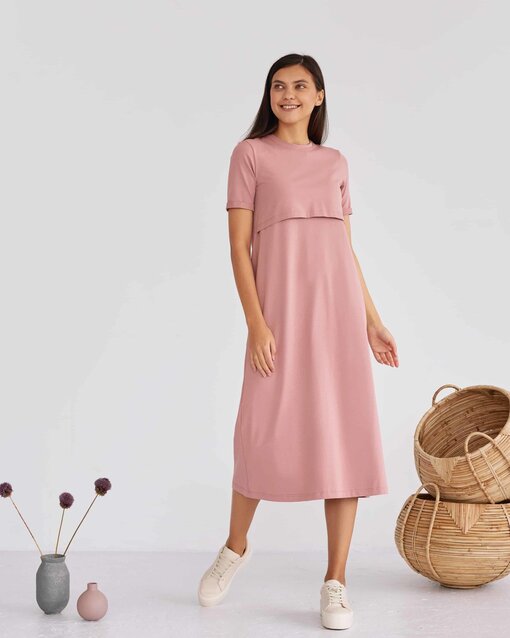 Пудровое платье-футболка для будущих и кормящих мам Casual — изображение 5