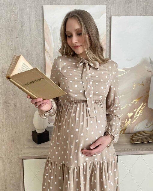 Бежевое платье для будущих и кормящих мам Teyana — изображение 2