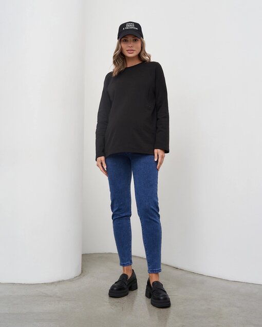 Черный теплый лонгслив для беременных и кормящих мам Odri — изображение 3