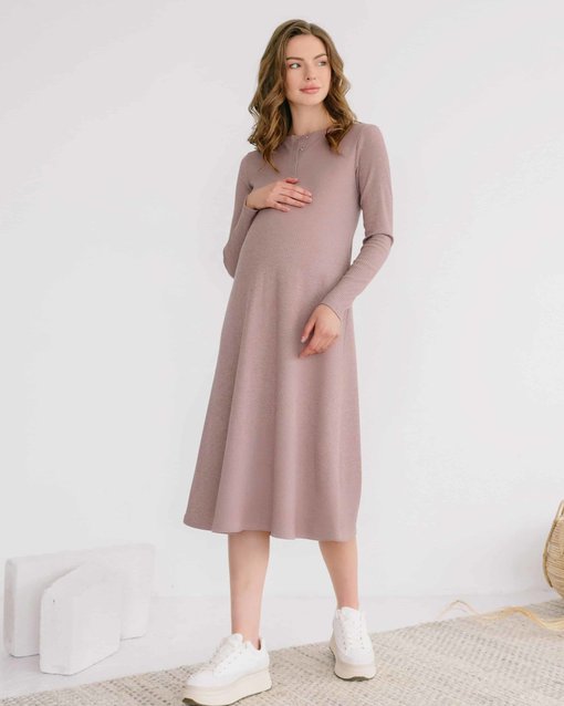 Кофейное платье-лапша для будущих и кормящих мам Lulu