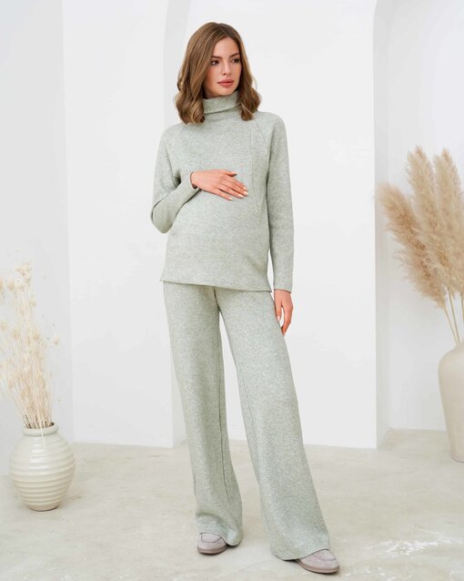 Фисташковые теплые брюки для будущих и кормящих мам Trendy