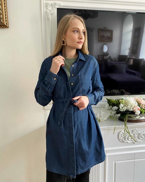 Джинсовая рубашка для беременных и кормящих мам Tori