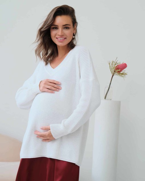 Белый свитер для будущих и кормящих мам Erika